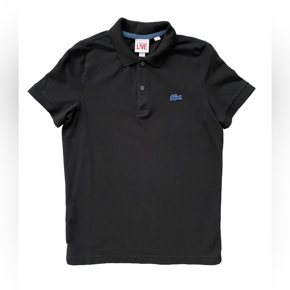 Lacoste LIVE Unisex PH9033 Legacy Pique Polo Shirt – XXS – Black with Blue Logo